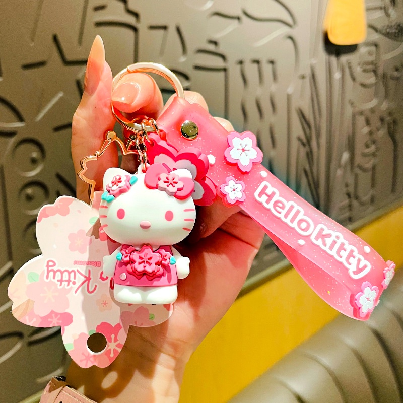 SANRIO Móc Khóa Hình Búp Bê Hello Kitty Màu Hồng Dễ Thương