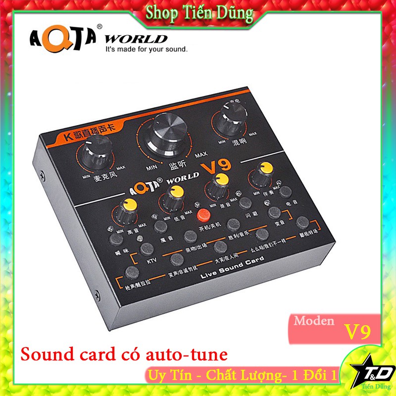 [Mã ELHACE giảm 4% đơn 300K] Sound card thu âm V9 AQTA bản tiếng Anh có Autotune, Hát Live Stream, Karaoke cực hay