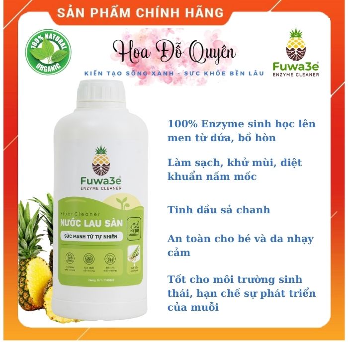 Nước lau sàn sả chanh hữu cơ Fuwa3e 1.5l-sạch-khử mùi-diệt khuẩn-an toàn cho bé và người có da tay nhạy cảm