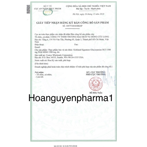 Viên uống Glucosamine Kirkland 1500mg with MSM 375 viên