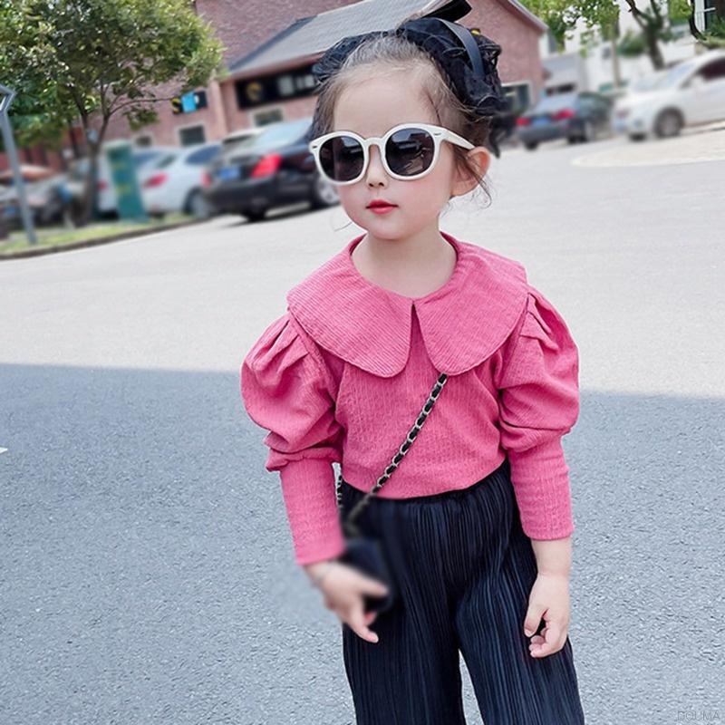 Áo tay phồng dài cổ tròn xinh xắn cho bé gái