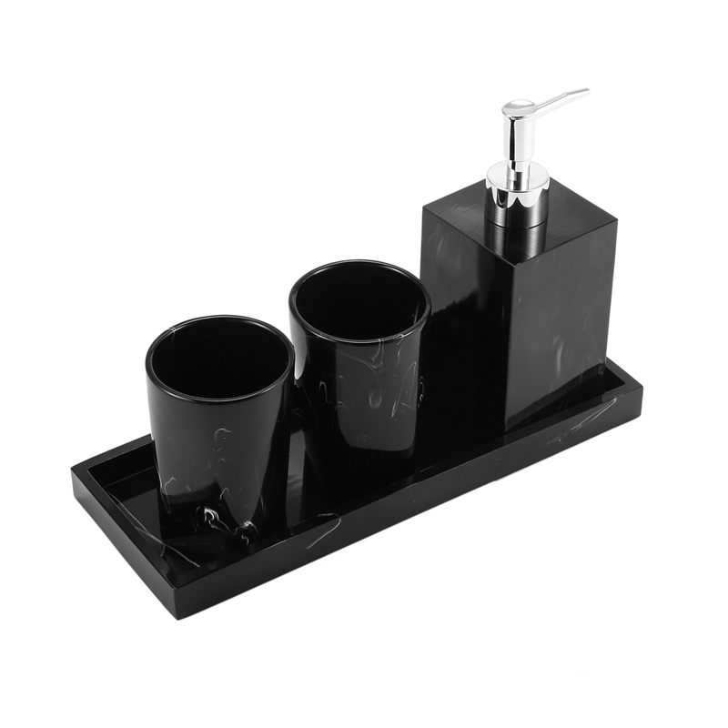 Set 4 Bình Đựng Bàn Chải Đánh Răng / Xà Phòng Bằng Resin Màu Đen Họa Tiết Vân Đá