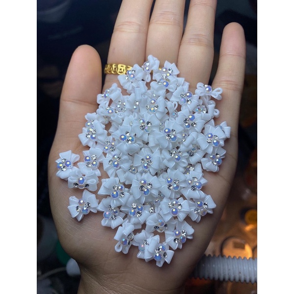Nơ trắng làm nails nơ bột làm móng. hoa bột nails