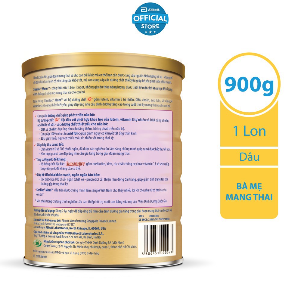 Sữa bột Abbott Similac Mom IQ Hương Vani Lon 400g_900g