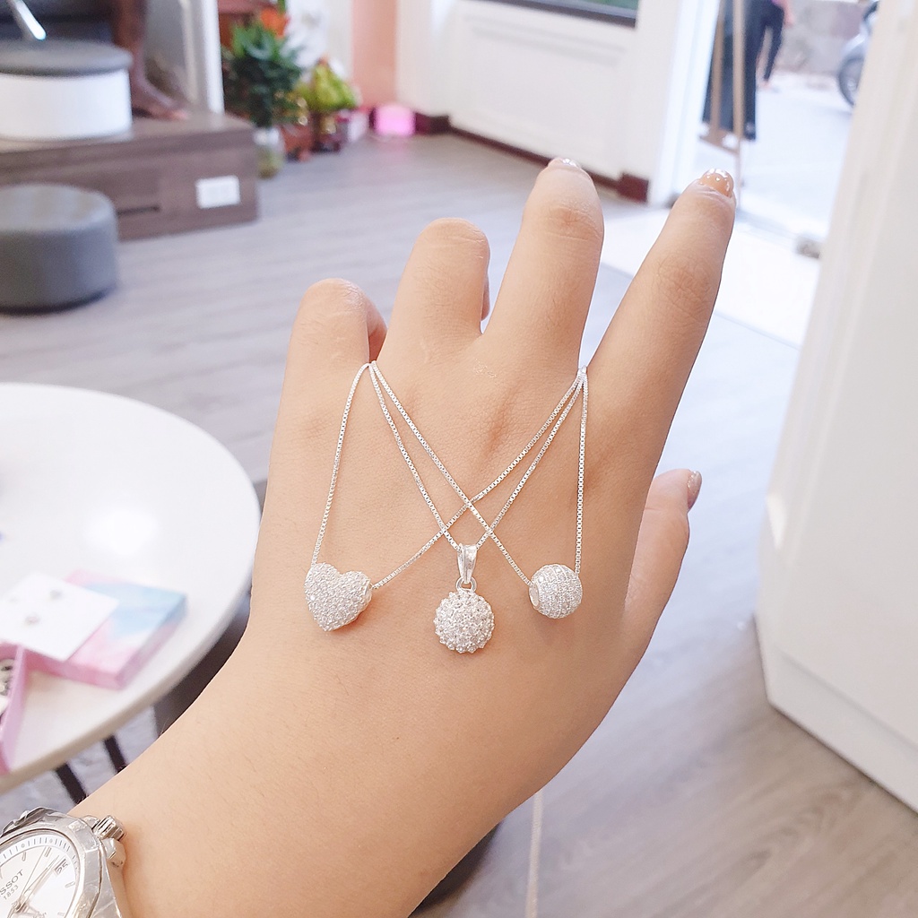 🐳 FREESHIP🐳 Dây chuyền bạc 🐳 Vòng Cổ Bạc Ý Cao Cấp mặt Trái tim Vương Miện Lập Phương Mặt Cầu Tròn Thiên Nga