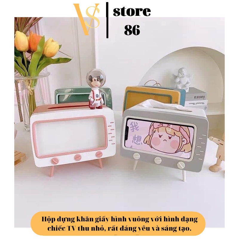Hộp Đựng Giấy, Hộp Đựng Khăn Giấy Hình TiVi Có Khe Để Điện Thoại Tiện Lợi