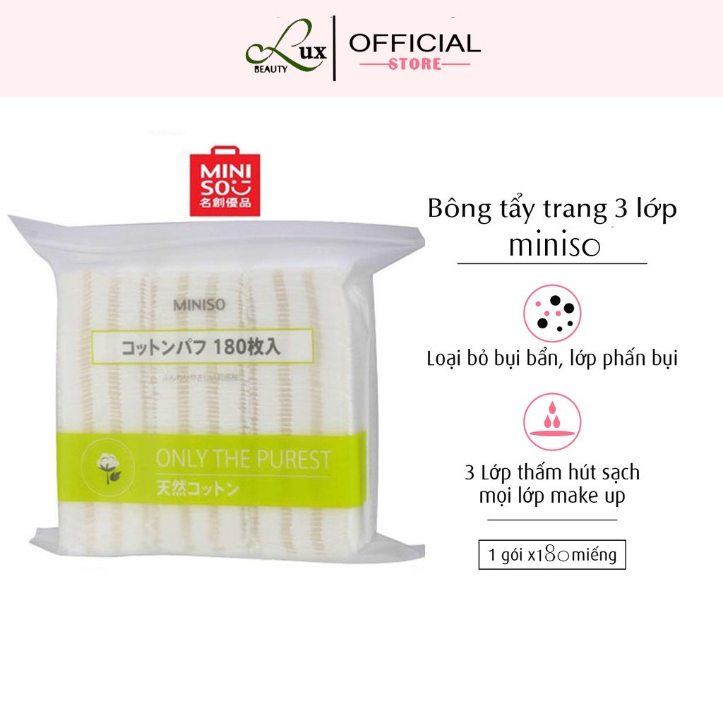 Bông Tẩy Trang 🍁𝑭𝒓𝒆𝒆𝒔𝒉𝒊𝒑🍁 Bông Tẩy Trang MINISO Nhật Bản Túi 180 Miếng