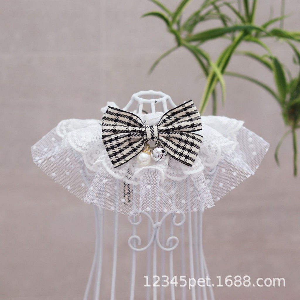 Vòng ren đeo cổ nơ caro CAMQUYTSTORE dễ thương cho chó mèo