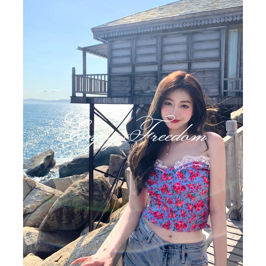 Enjoy Freedom Áo Quây Ngực Không Dây Phối Ren Họa Tiết Hoa Quyến Rũ Cho Nữ áo croptop