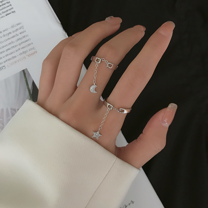 Nhẫn Đeo Tay Kim Loại Hình Trăng Sao Đính Đá Thời Trang Cho Nữ