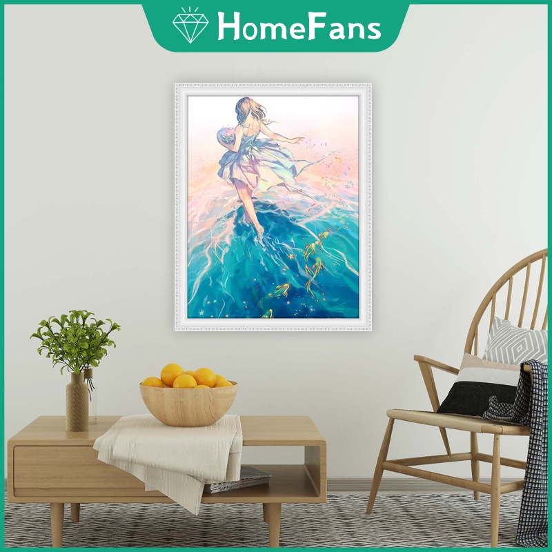 Bộ Tranh Đính Đá 5D Tự Làm 40x50cm Hình Cô Gái Và Cá Chép Đẹp Mắt