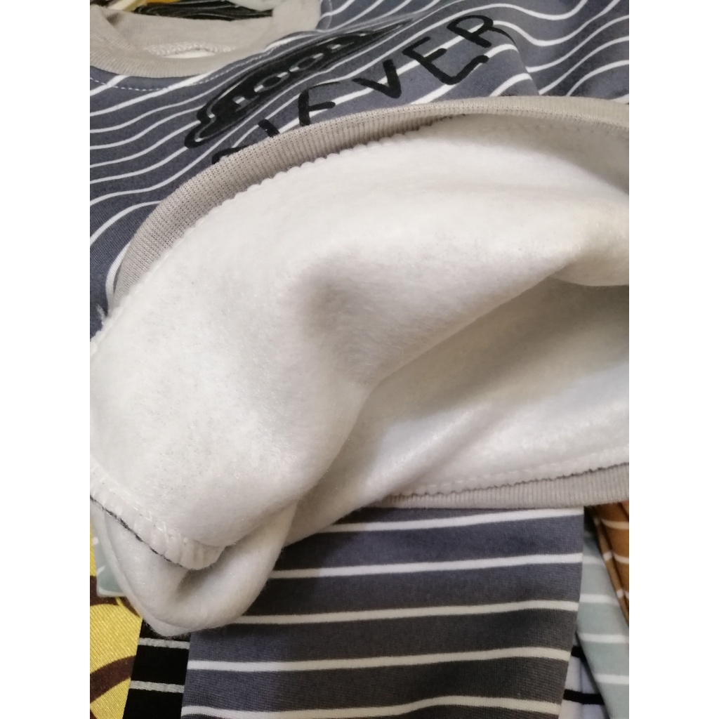 [6-16kg] (video tự quay) Bộ Quần Áo Nỉ Lót Lông Kẻ Ngang In Hình Hoạ Tiết Siêu Xinh Cho bé