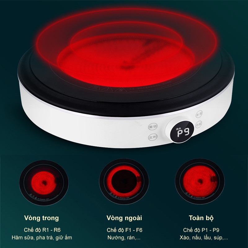 Bếp hồng ngoại mới công suất 2200W Bếp hồng ngoại đơn không kén nồi mặt kính cường lực điều chỉnh mức nhiệt thông minh H