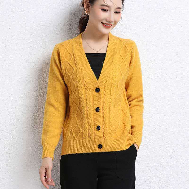 Áo Khoác Cardigan Dệt Kim Dáng Ngắn Thời Trang Thu Đông Mới Dễ Phối Đồ Cho Phụ Nữ Trung Niên