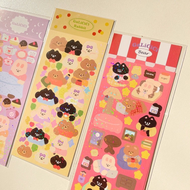 Cute Glittery Bear Sticker Decorative Sequin DIY Sticker