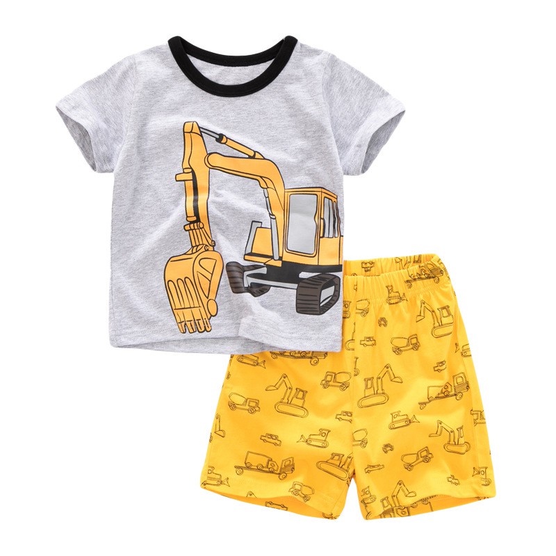 Bộ đồ thun bé trai máy múc xám phối vàng Little Maven cotton siêu mềm mịn mẫu hè 2021 1-7T(10-26kg) - Misolkids