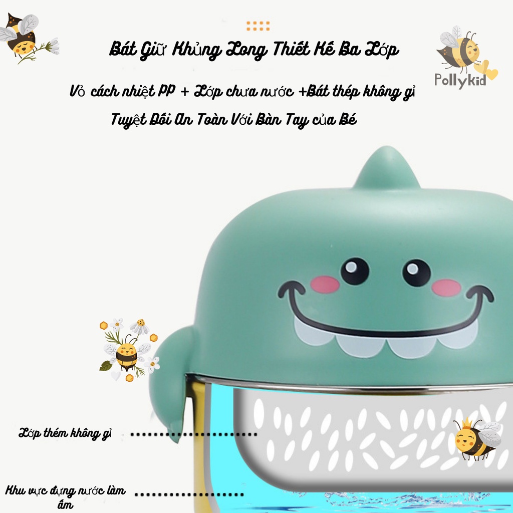 Bát Giữ Nhiệt Chống Nóng Hình  Khủng Long Inox 304 Cho Bé - POLLY KID SP220