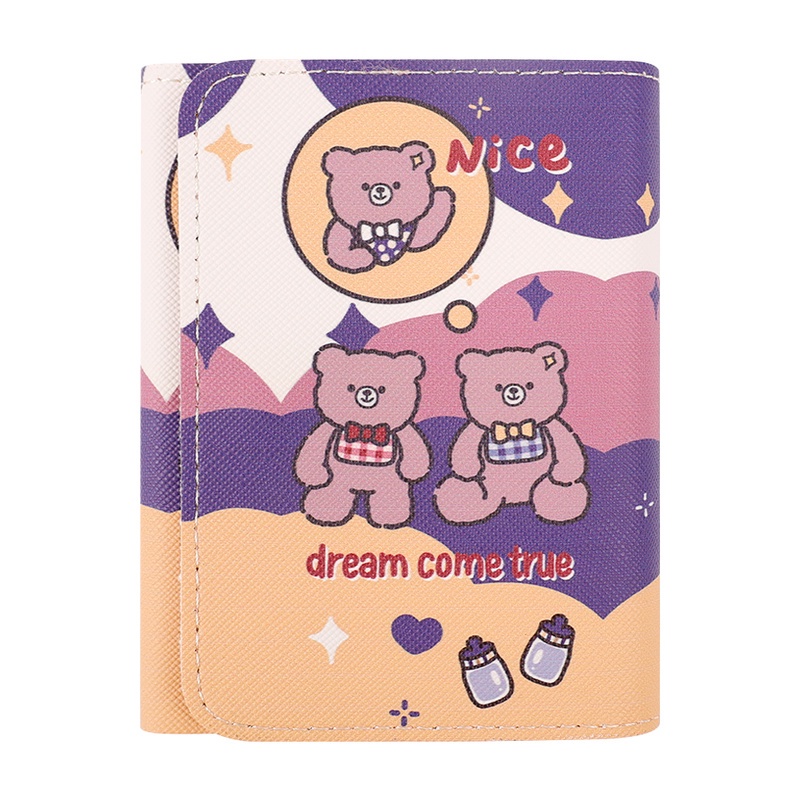 Ví Da PU Gập Ba Dạng Gập In Hình Gấu Hoạt Hình Dễ Thương