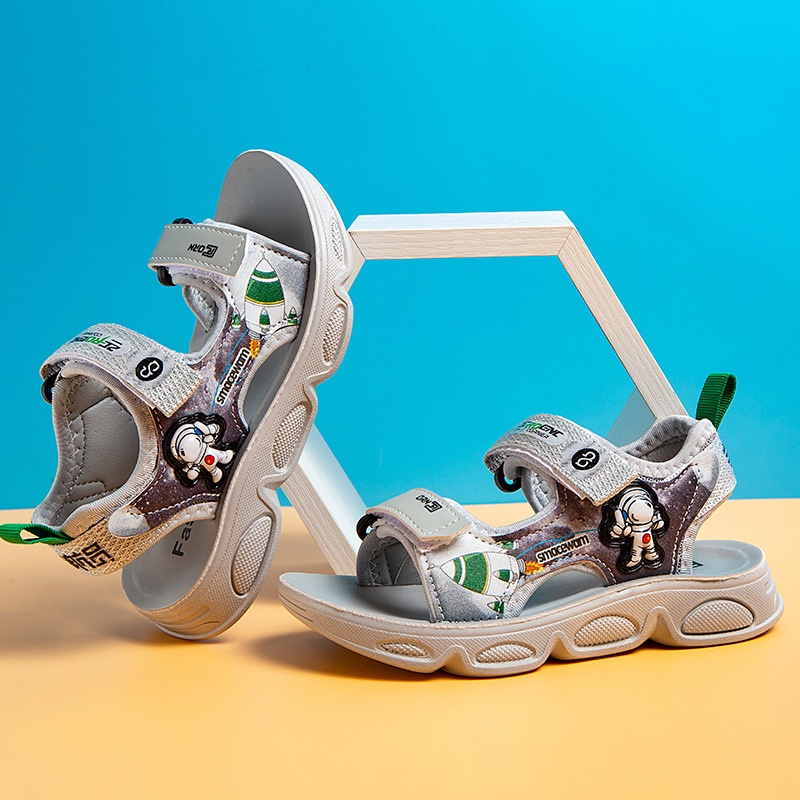 Sandal cho bé trai quai dán chống trơn trượt êm chân họa tiết vũ trụ hàng Quảng Châu cao cấp SDT05