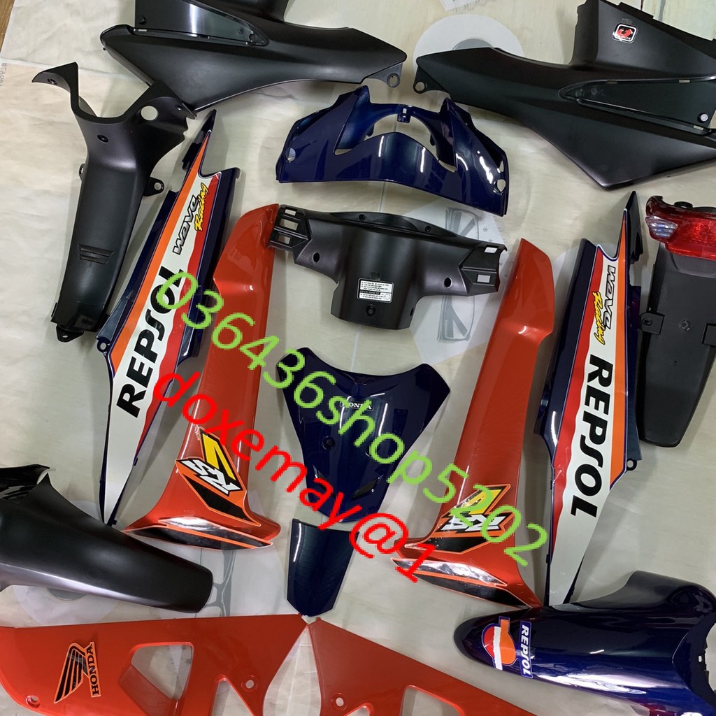 Bộ dàn áo xe wave RS -wave REPSOL MÀU xanh cam -wave S -wave 100 và 50cc -đời 2006 đến 2016
