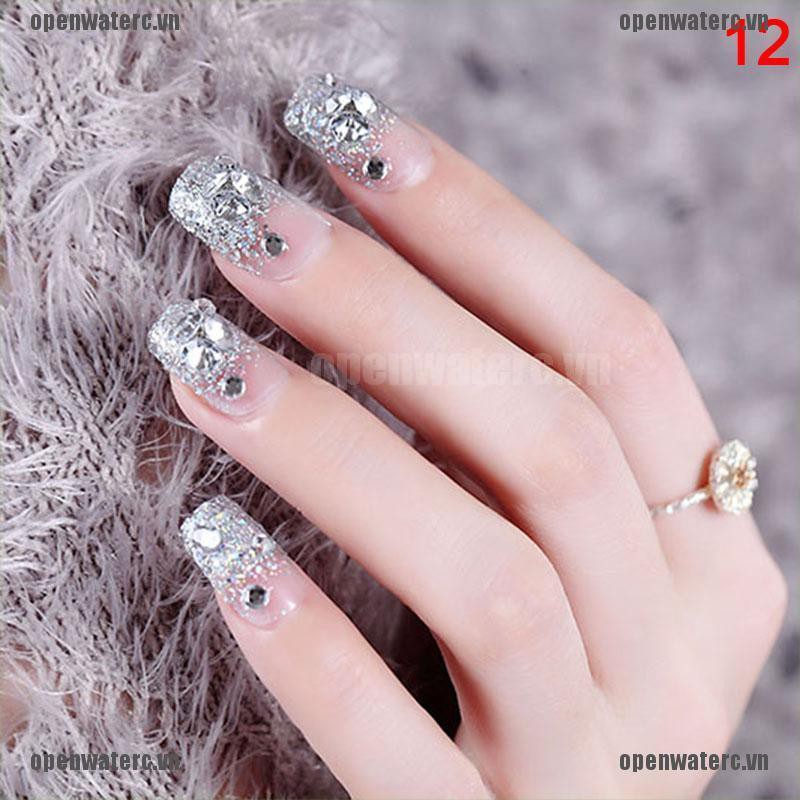 Set 24 Móng Tay Giả Trong Suốt Xâu Hạt Hình Hoa Trang Trí DIY Đa Ứng Dụng