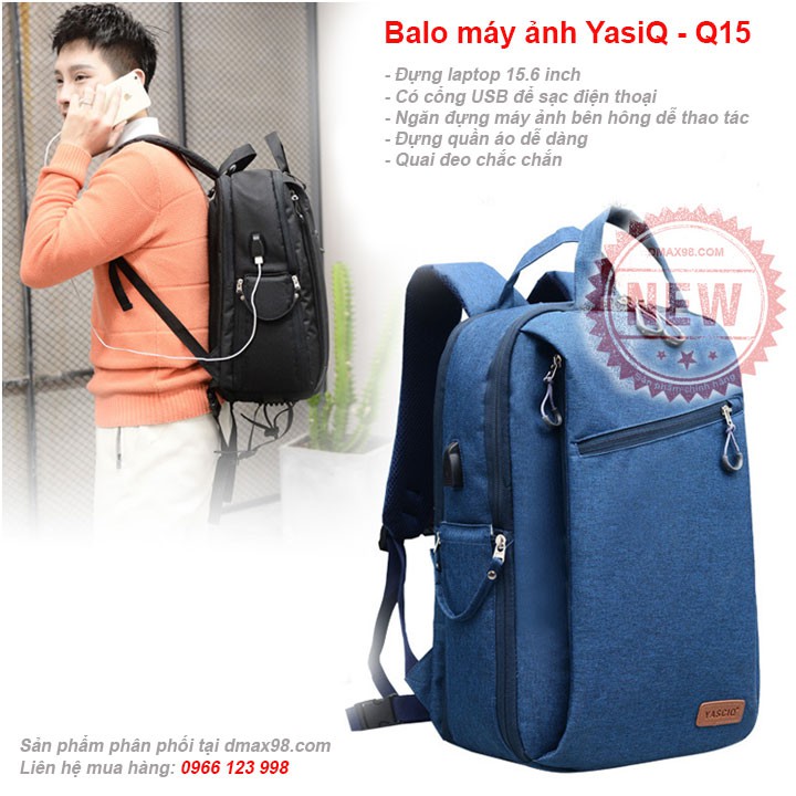 Balo YasciQ - Q15 đựng máy ảnh du lịch, được quần áo, laptop 15.6