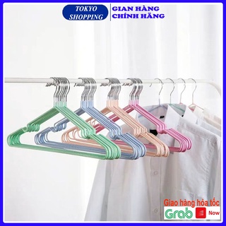 Set 10 móc phơi quần áo inox dày cao cấp bọc nhựa chống bay hằn quần áo