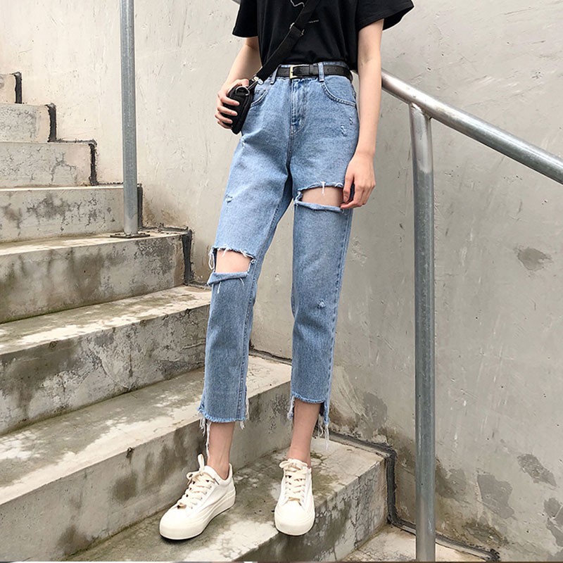 QUẦN JEANS NỮ DÁNG ÔM PHỐI RÁCH (CHẤT ĐẸP) QUẢNG CHÂU