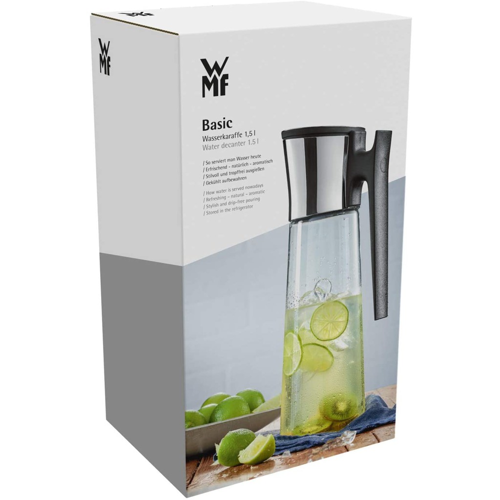 Bình nước thủy tinh WMF 1,5 L có tay cầm - quai cầm nhỏ gọn thân bình thon