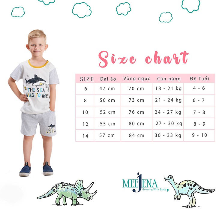 Đồ Bộ Bé Trai Thun In Shark 18-33 kg Vải 100% COTTON - MEEJENA - 411