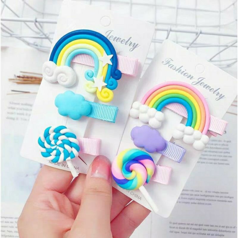Set 3 kẹp tóc hoạt hình cho bé, kẹp tóc kẹo mút cầu vồng cực cool cho bạn gái