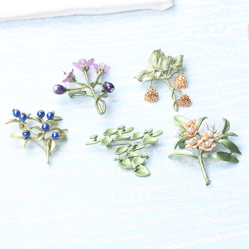 Ghim Cài Áo Hình Dây Leo Hoa Lá Việt Quất/Hoa Anh Đào/Tuyệp Tre Vintage Làm Quà Tặng Cho Nữ