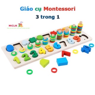 Bộ logic 3 dòng Montessori học đếm số và hình khối