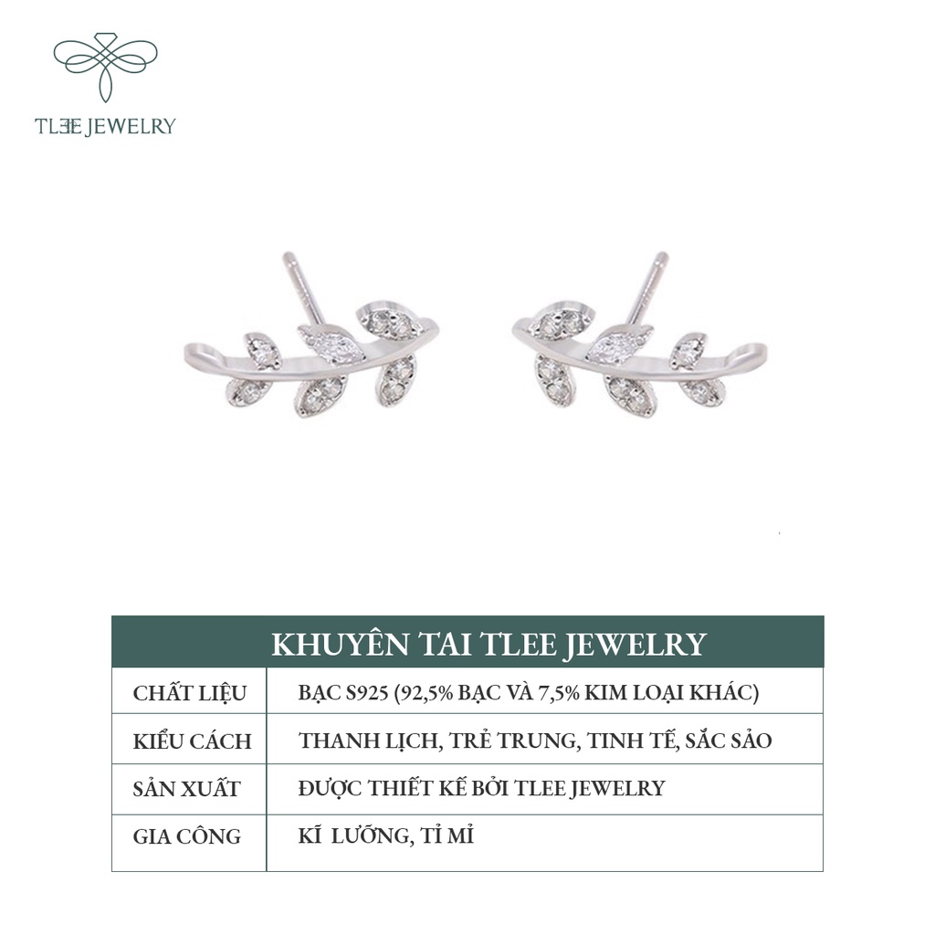 Khuyên tai bạc nữ TLEE lá kẹp nạm đá xinh xắn NCJ B0137