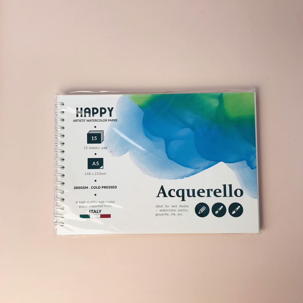 Sổ vẽ màu nước HAPPY 300GSM vân nổi các loại A4, A5 - Sổ lò xo