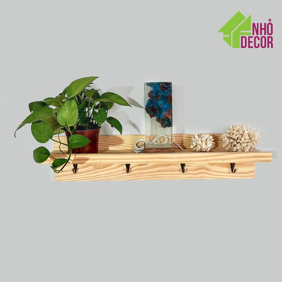 Kệ gỗ treo tường Decor để chìa khóa, móc áo