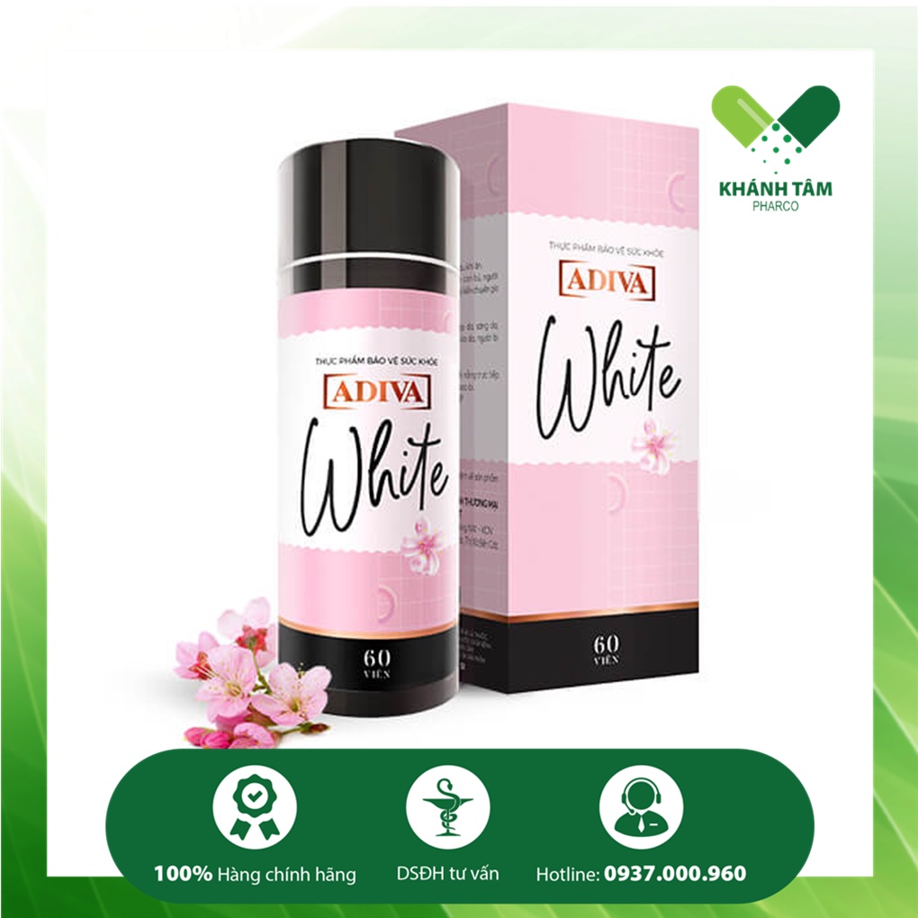 White Adiva dạng viên (Hộp 60v) - Viên uống trắng da, chống nắng, mờ nám, đẹp da [collagen adiva]
