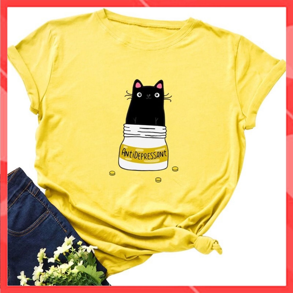 Áo thun phông nam nữ form rộng Familylove - Mẫu áo Unisex Chú Mèo AntiDepressand chất Cotton 100% cao cấp