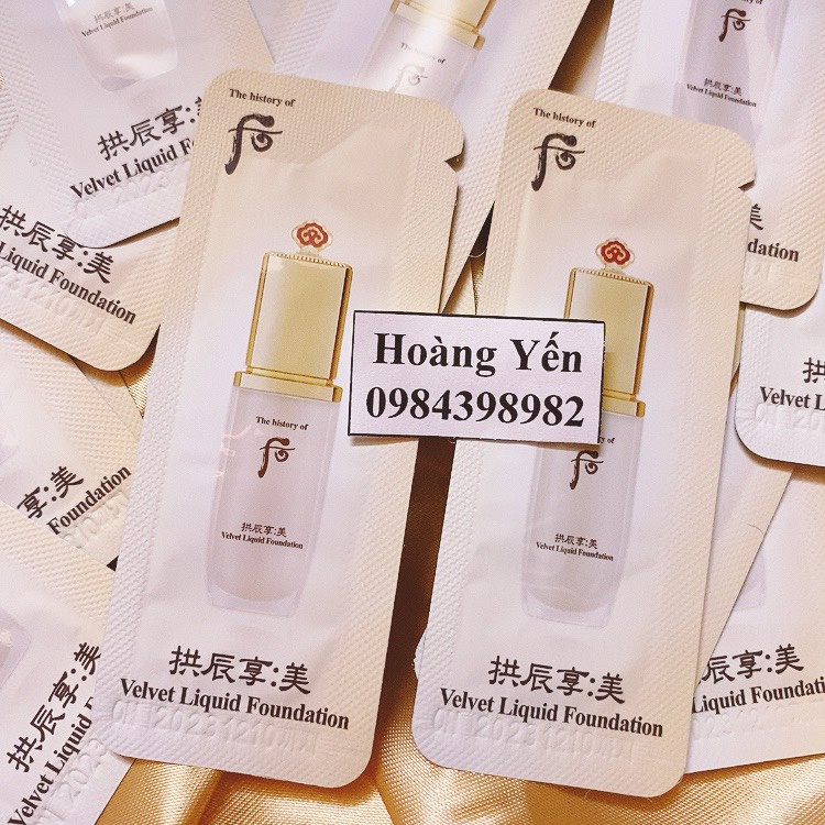 [10 Gói] Kem Nền Whoo Velvet Liquid Foundation Nâng tông sáng, che khuyết điểm