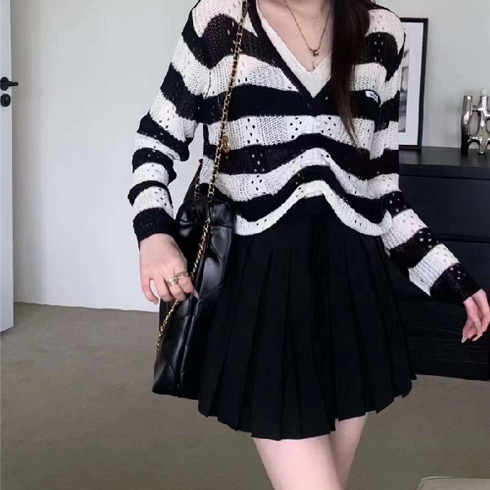 ZHELIHANGFEI Áo Len Tay Dài Cổ Chữ V Phối Dây Rút Thời Trang Cho Nữ