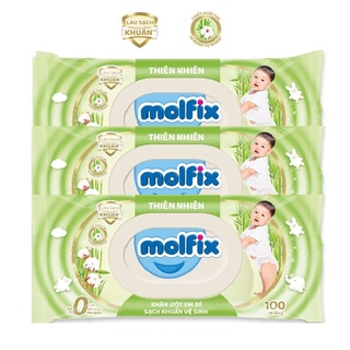 Khăn ướt trẻ em organic Molfix Thiên nhiên- Sạch Khuẩn Vệ Sinh, dùng cho cả gia đình, khăn ướt gia đình- Gói 100 miếng