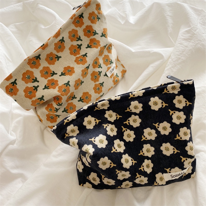 Túi Đựng Đồ Makeup Hộp Bút Pouch Dáng Chữ V Vải Corduroy Sozakka