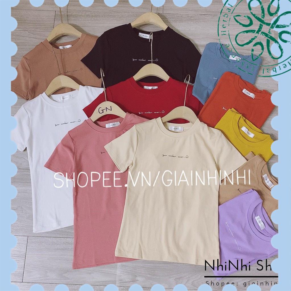 Áo phông, Áo thun cổ tròn dáng ôm xin xin 1 dòng chữ XX8131 - NhiNhi Shop