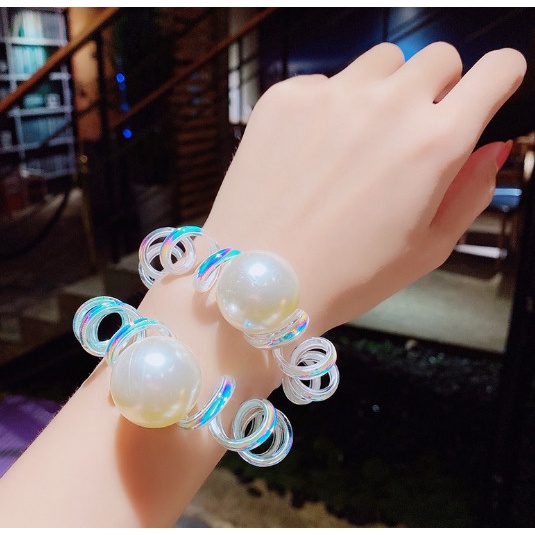 [Hàng Sẵn] Dây buộc tóc trong suốt đính hạt ngọc trai nhân tạo kiểu dáng thời trang