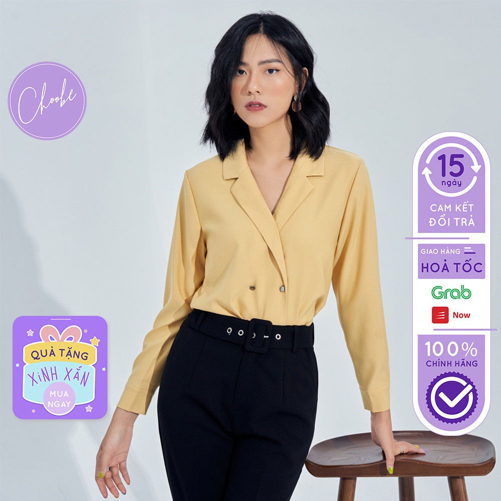 Áo sơ mi nữ Choobe hàng thiết kế cao cấp form suông sơ mi dài tay cổ vest thanh lịch - A25 - HÀNG MỚI VỀ