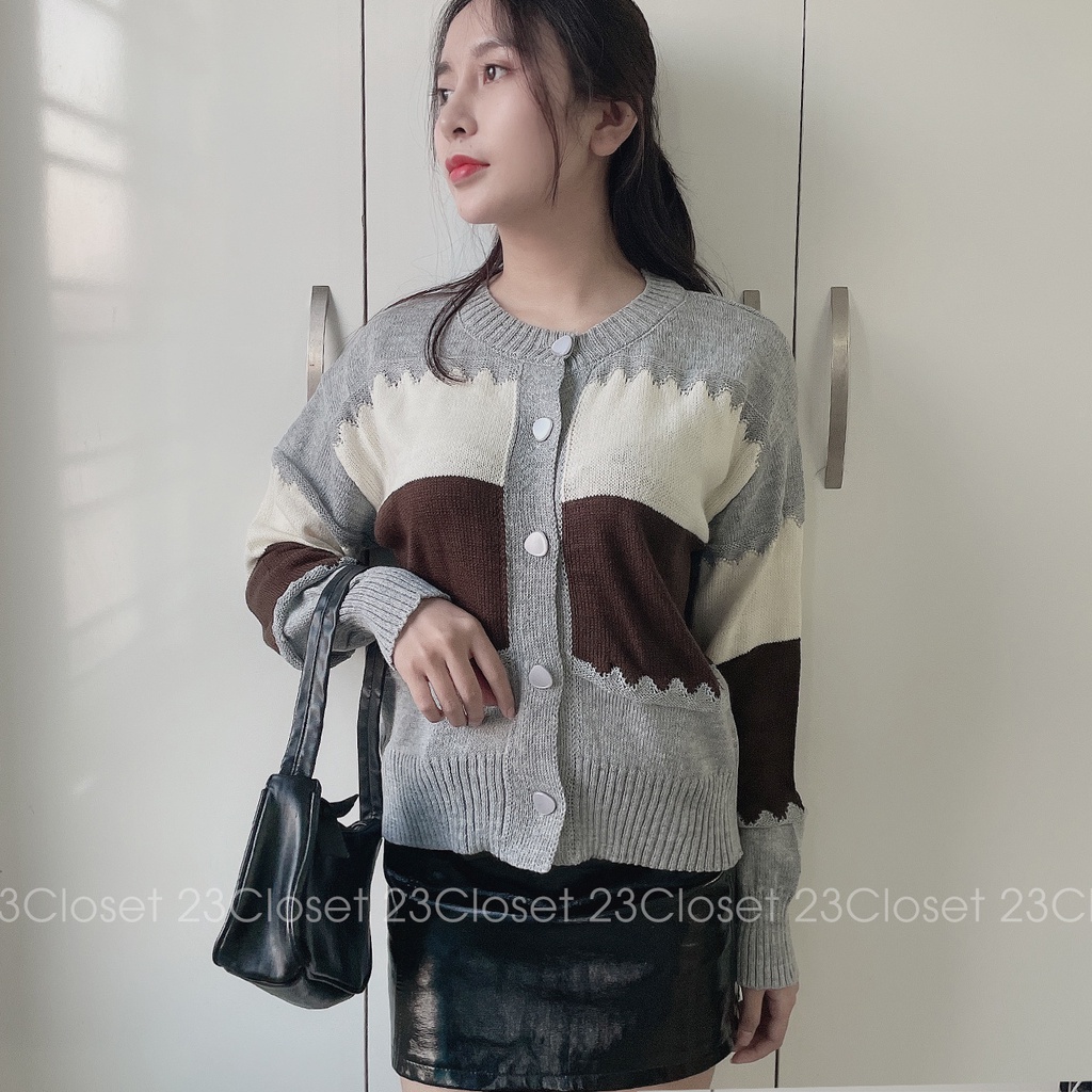 Áo khoác len nữ tay dài kẻ ngang 23Closet kiểu dáng cardigan khoác ngoài dài tay len dệt kim khoác thu đông -ALCR02