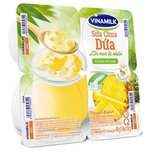 Sữa chua ăn Vinamilk vị Dứa - Vỉ 4 hộp x 100g