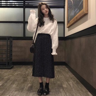 Áo sơ mi/ chân váy chấm bi hàn quốc- (oder)