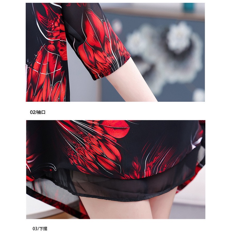 Đầm chiffon Dáng Rộng In Hoa Thời Trang Cho Phụ Nữ Trung Niên