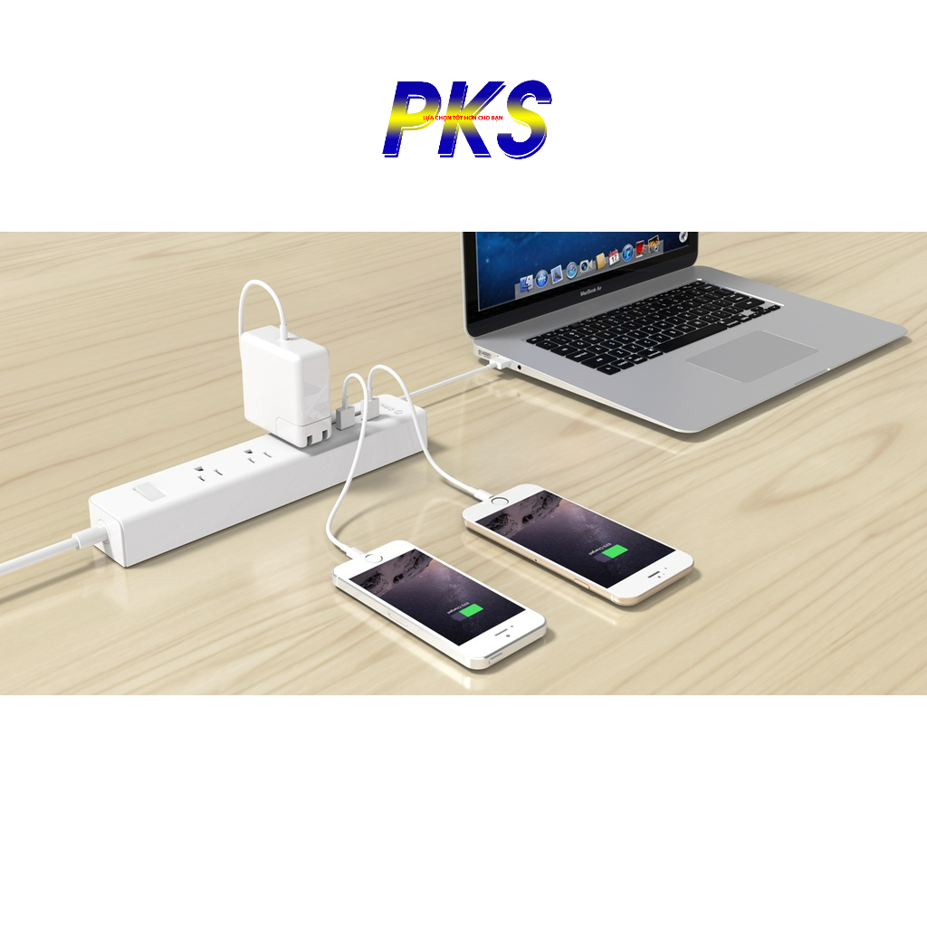 Orico HPC-3A4U Ổ cắm sạc thông minh 3 ổ Cắm AC và 4 cổng USB sạc điện thoại - Hàng chính hãng